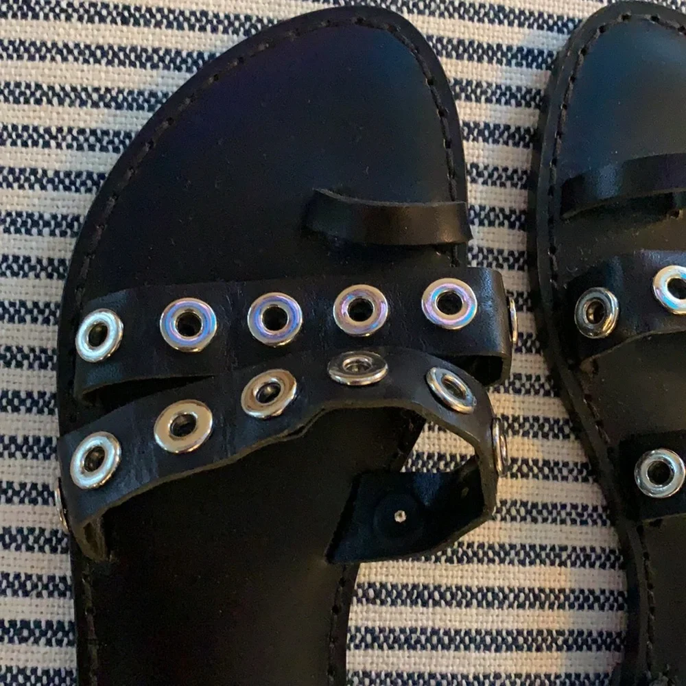 SCHUTZ Black Gladiator Eyelet Leather Sandals - Picture 3 of 7